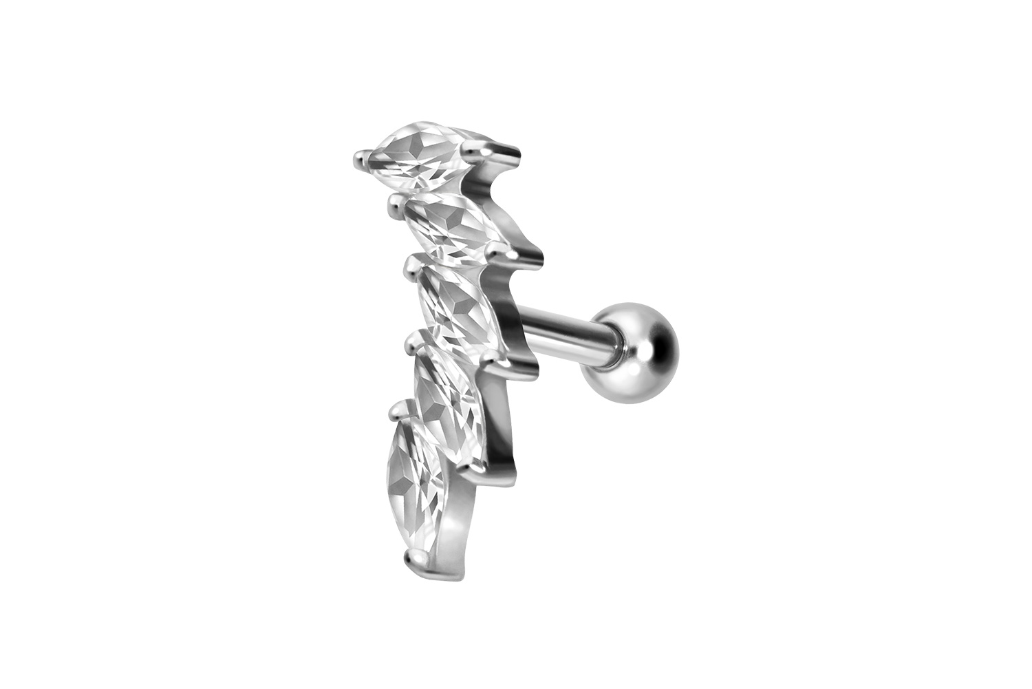 Titan Ohrpiercing mit Innengewinde 5 EINGEFASSTE KRISTALLTROPFEN